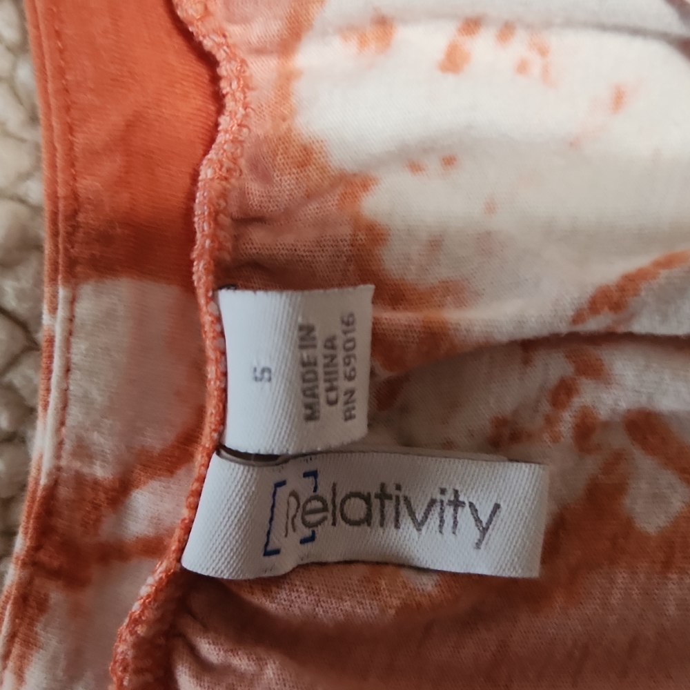 Short sleeve tee...Relativity...size Small...orange and white
